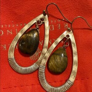 Elegant Silver and Brown Teardrop Earrings